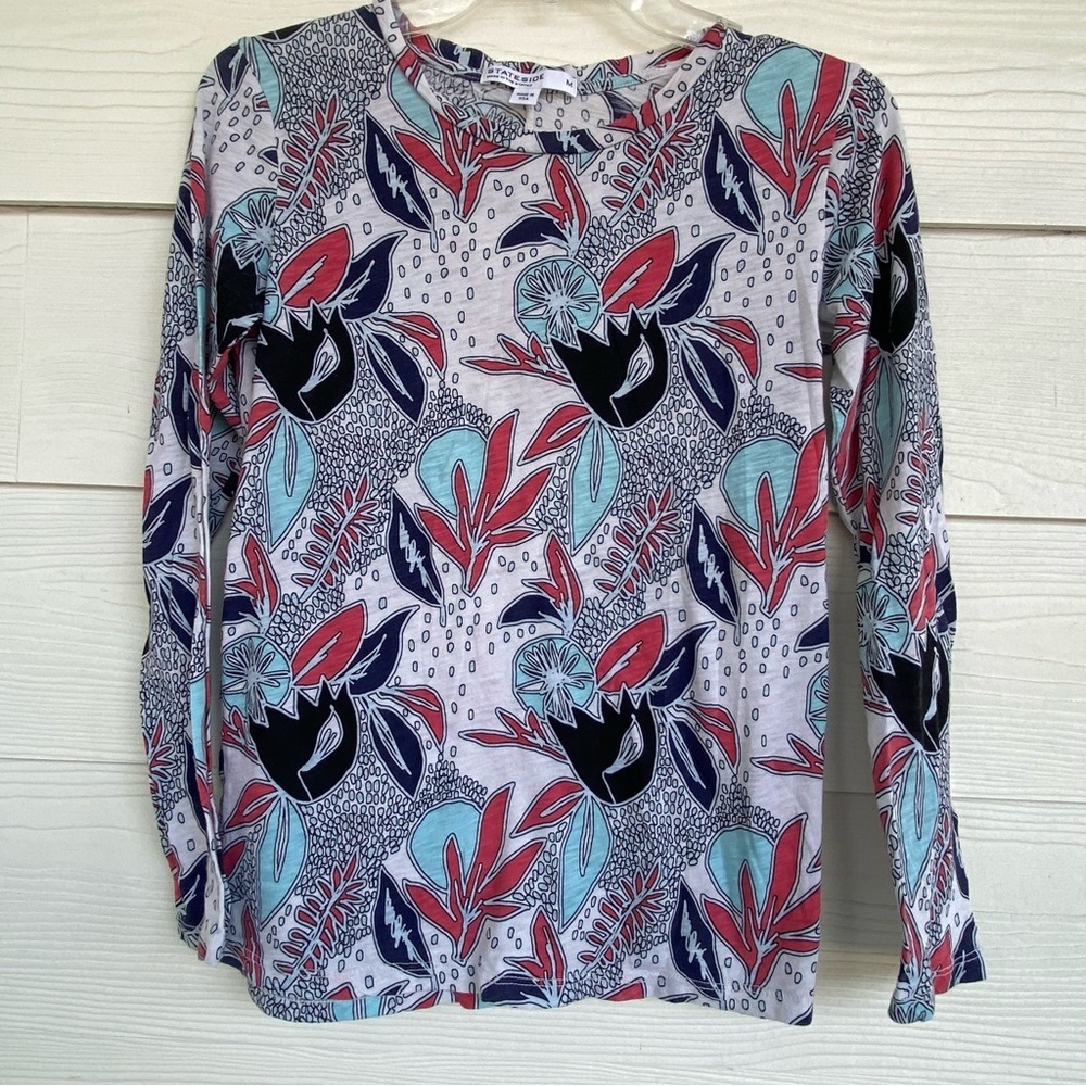Stateside Floral Print Long Sleeve Supima Cotton T-shirt Med - Picture 3 of 7